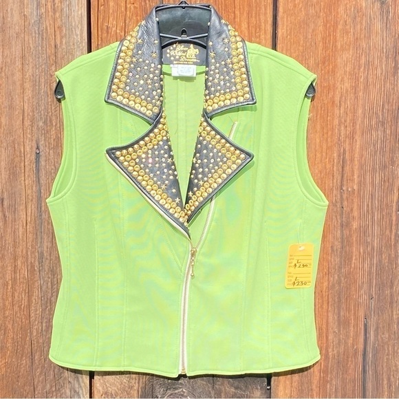 Vintage Leather Studded collar Vest in Chartreuse. Made by Your Wildest Dreams - Picture 7 of 12